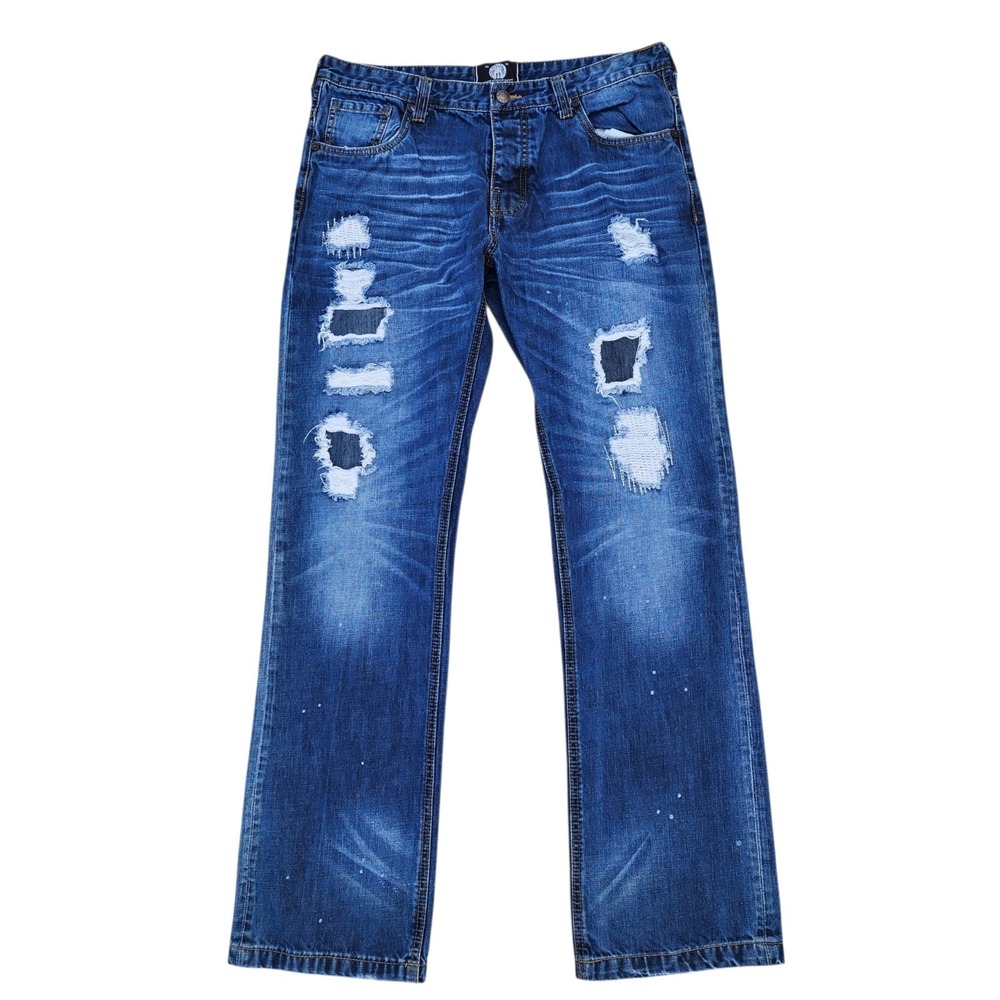 Born Fly Distressed Jeans Mens 36 Blue Straight Leg Ripped Denim 36 x 33.5